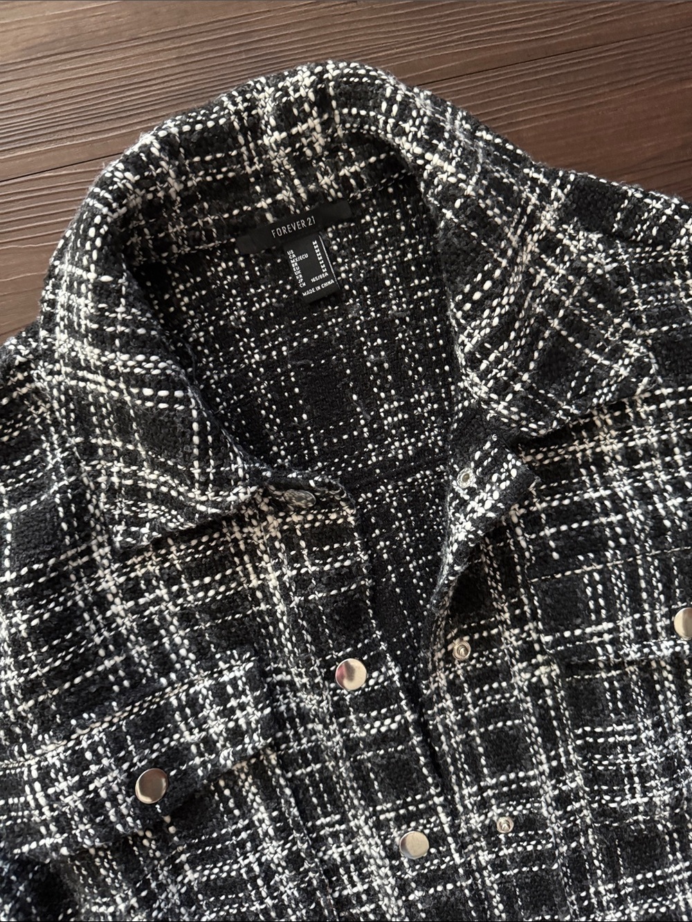 Forever 21 Black & White Plaid Fringe Shacket